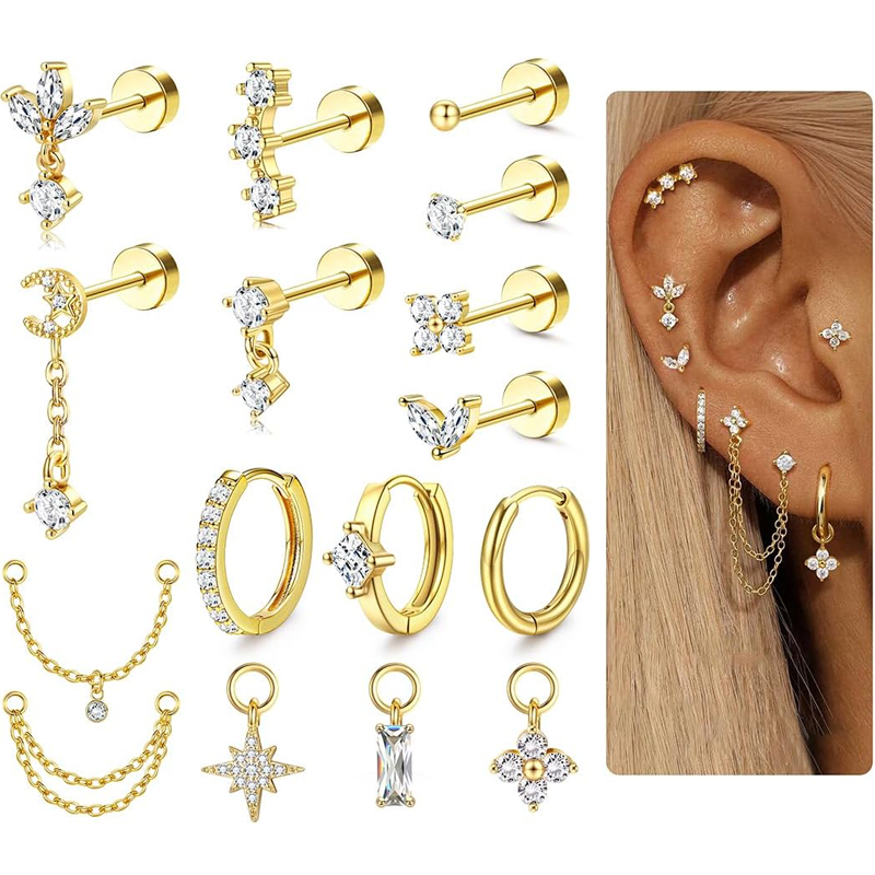 Body Jewelry Surgical Steel - 16 Gauge Cartilage Earrings for Women