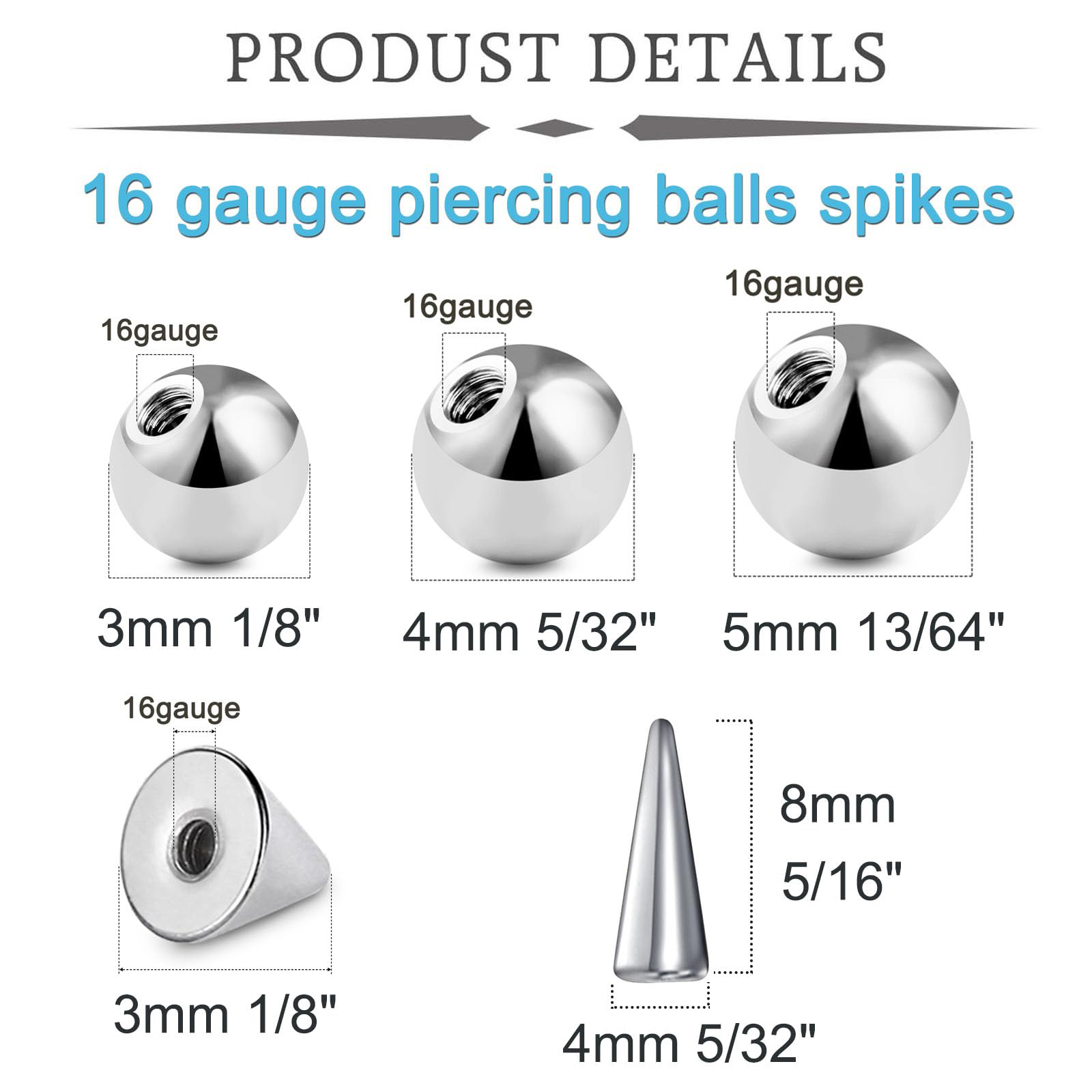 20pcs 16Gauge Stainless Steel  - Body Jewelry Replacement Ball ulasan dan harga